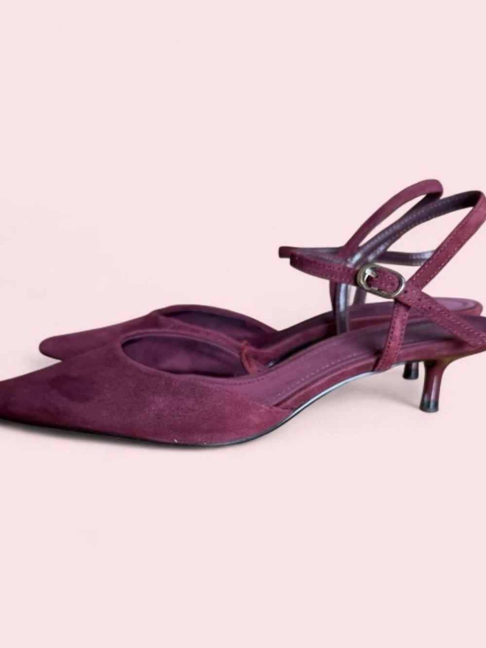 Zara Burgundy Suede Pointed-Toe Slingback Heels EU 38 - Picture 3 of 6